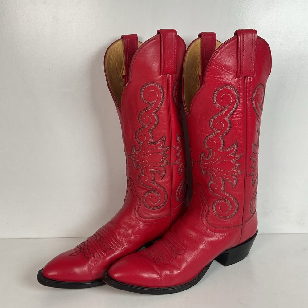 Honcho Custom Ruby Red Cowgirl Boots 8 A USA Made Scallop Top
